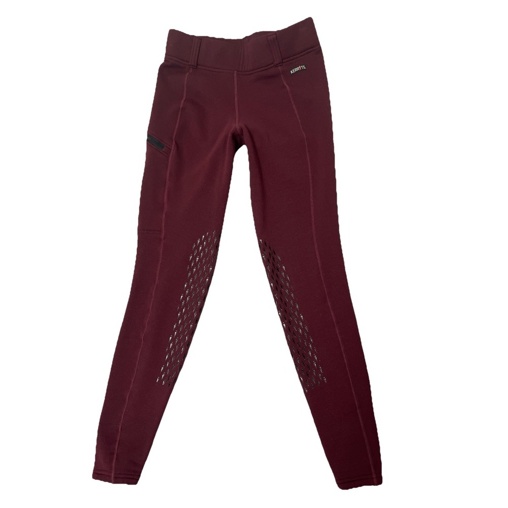 Kerrits Wine Power Stretch Fleece Knee Patch Pocket Riding Tights (M) MSRP $139 - Picture 2 of 10